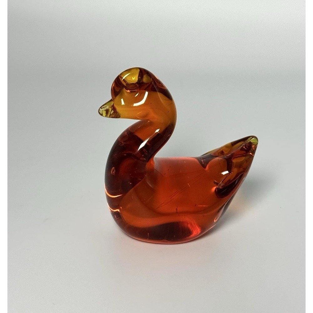 Vintage Amber Glass Duck Figurine Smooth‎ Base Mid Century Decor